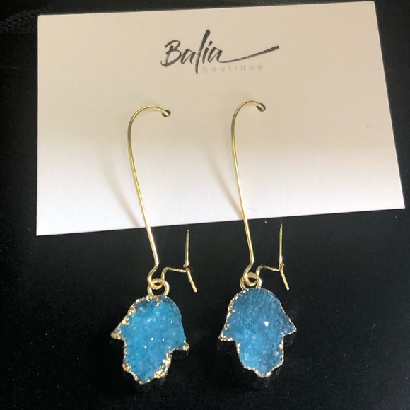 New Handmade Druzy Hamsa Hand Drop Earrings - Picture 9 of 10